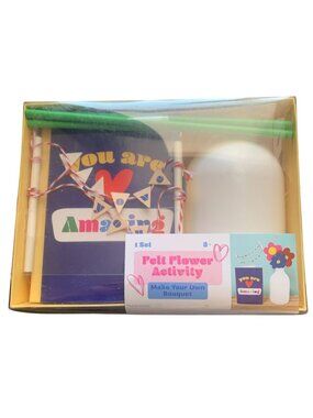 Felt Flower Activity Kit For Kids 5+ Includes Vase Card Pennant Straws & Flowers